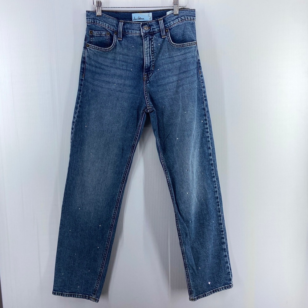 Sam Edelman Stovepipe Jeans Blue Denim High Rise Rhinestones Womens 26